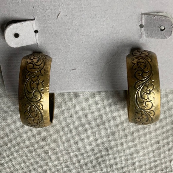 Floral Design Wide Hoop Brass Earrings - Picture 2 of 4